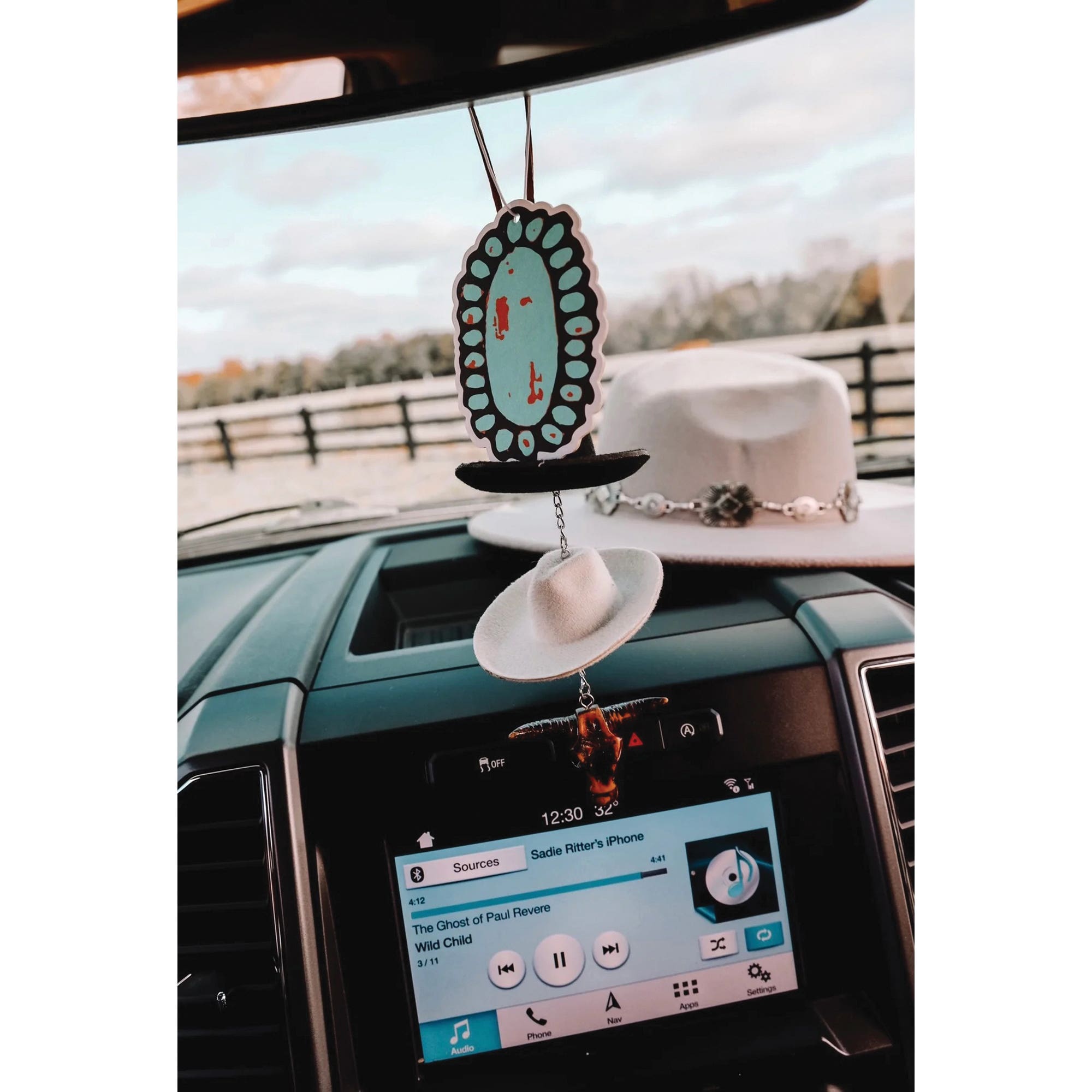 Front Porch Boutique Rearview Mirror Charm, Black/Stone