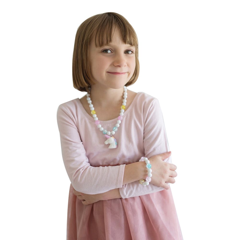Great Pretenders Necklace and Bracelet Set, Unicorn, Beads, Blue/Pink/White/Yellow