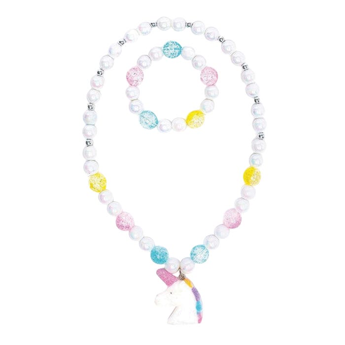 Great Pretenders Necklace and Bracelet Set, Unicorn, Beads, Blue/Pink/White/Yellow
