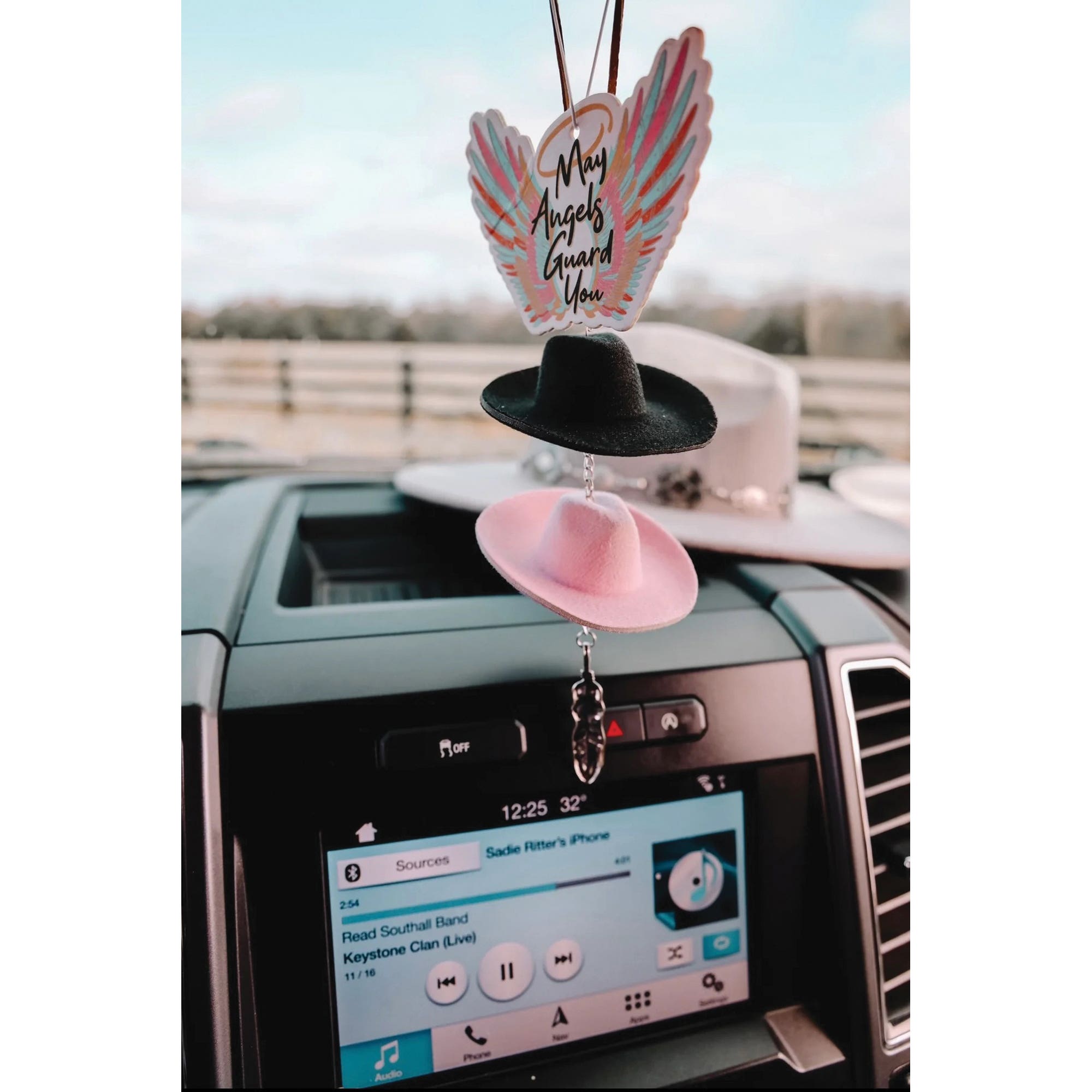 Front Porch Boutique Rearview Mirror Charm, Black/Pink
