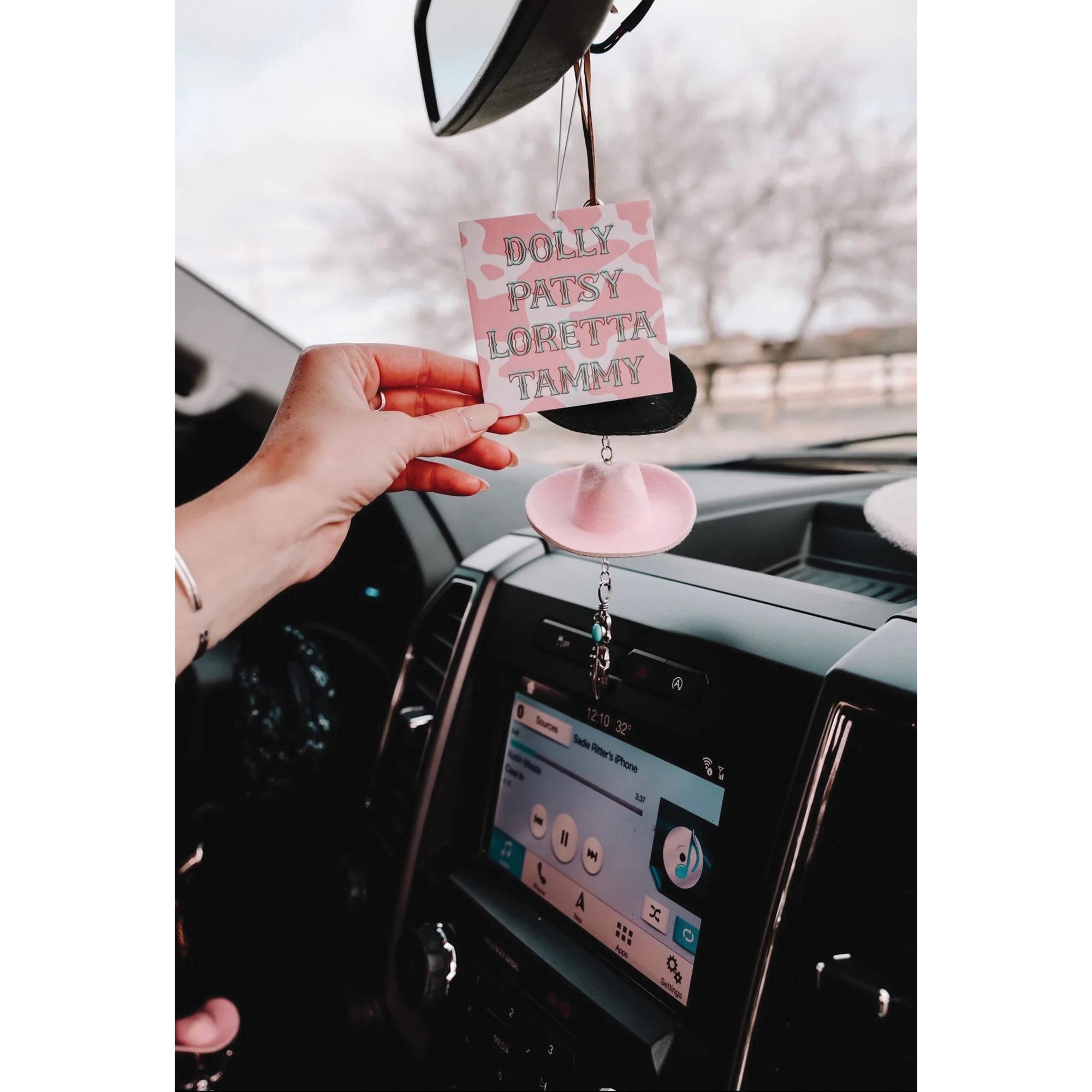 Front Porch Boutique Rearview Mirror Charm, Black/Pink