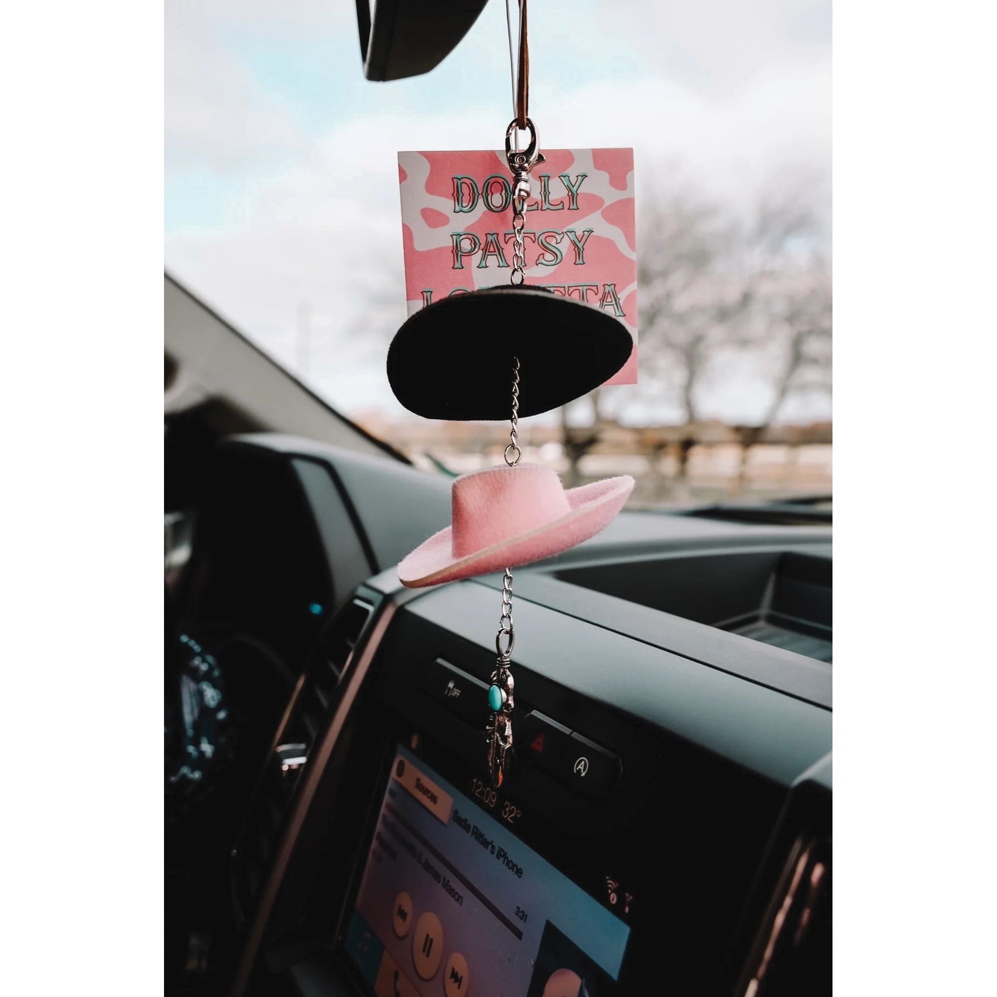 Front Porch Boutique Rearview Mirror Charm, Black/Pink