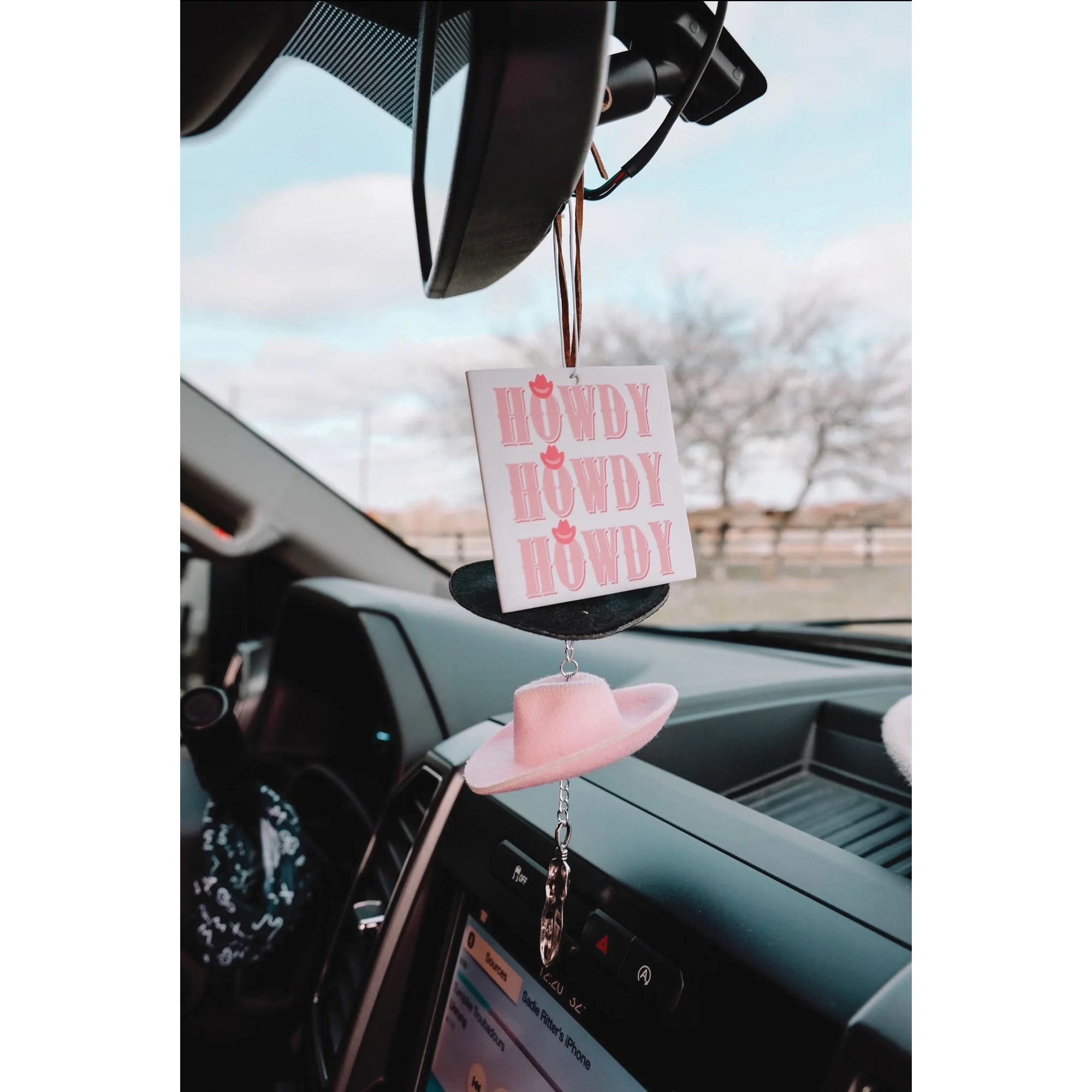 Front Porch Boutique Rearview Mirror Charm, Black/Pink