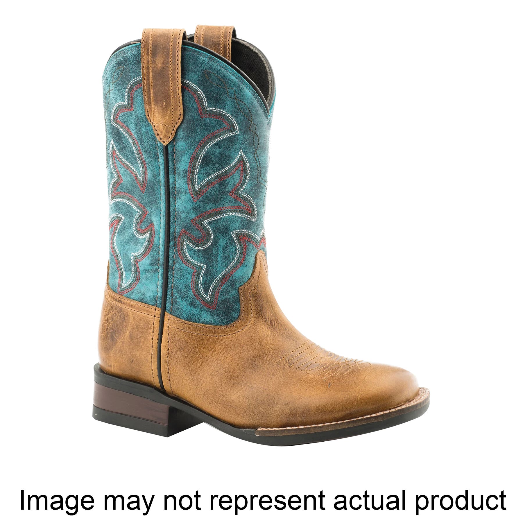 Roper 09-018-0911-2941-TA-1 Boots, Boy's, 1, M W, Western Stitch, Tan/White, Burnished Leather