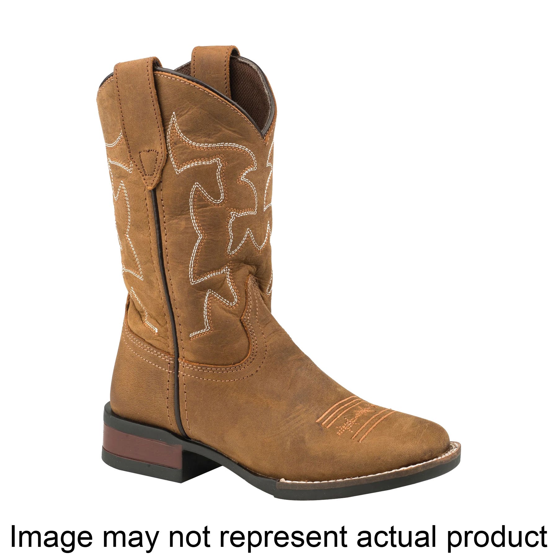 Roper 09-119-0911-2942-BR-6 Boots, Boy's, 6, M W, Western Stitch, Brown, Leather