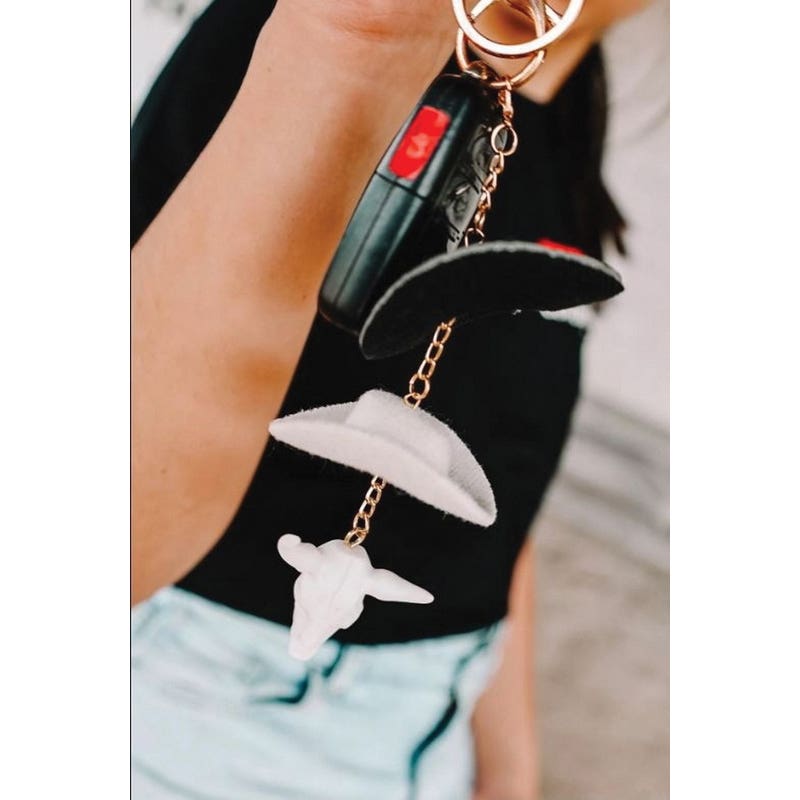 Front Porch Boutique Keychain, Black/Stone Cowboy Hat