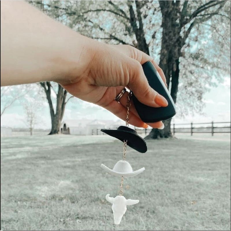Front Porch Boutique Keychain, Black/Stone Cowboy Hat
