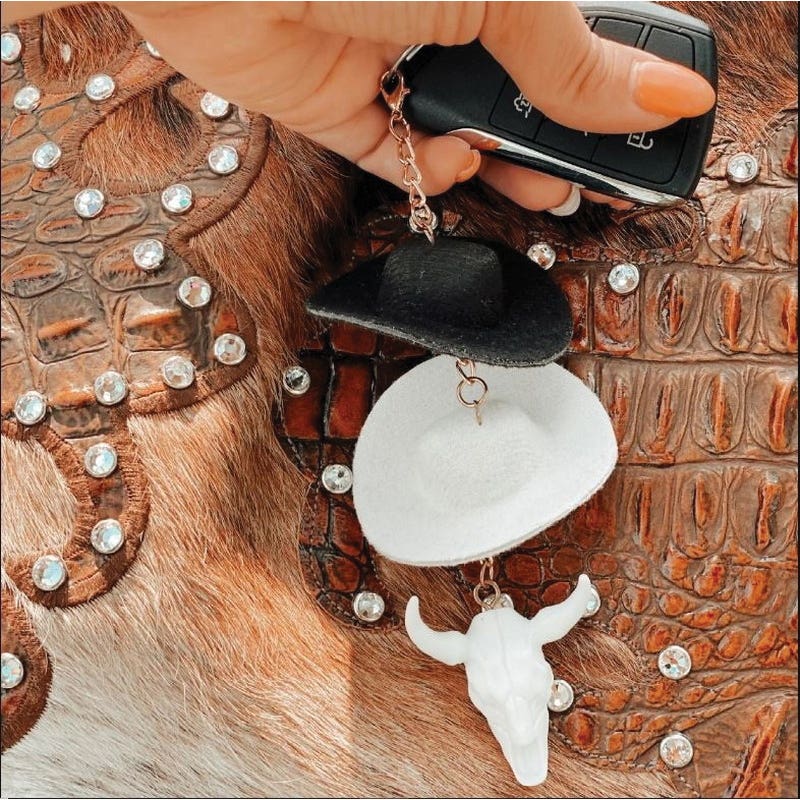 Front Porch Boutique Keychain, Black/Stone Cowboy Hat