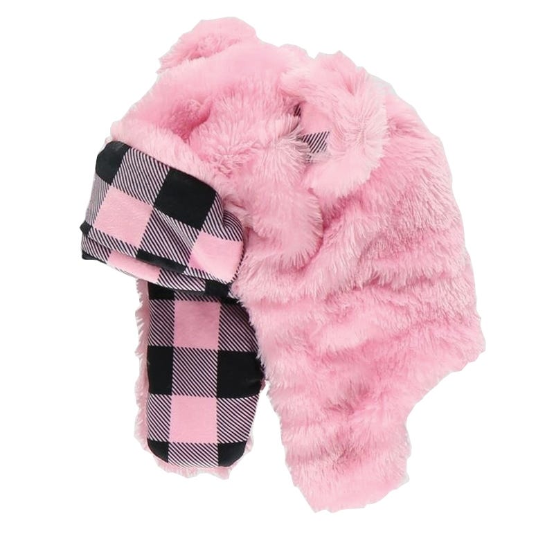 LazyOne Kid's and Adult Critter Cap, Bear, Plaid, Girl's, L, Faux Fur, Pink
