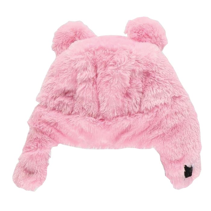 LazyOne Kid's and Adult Critter Cap, Bear, Plaid, Girl's, L, Faux Fur, Pink