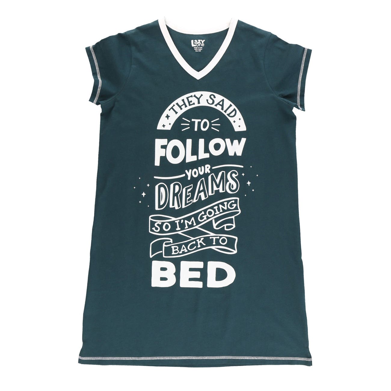 LazyOne Nightshirt, L/XL, Follow Your Dreams, Permanent No Fade, Cotton, V-Neck