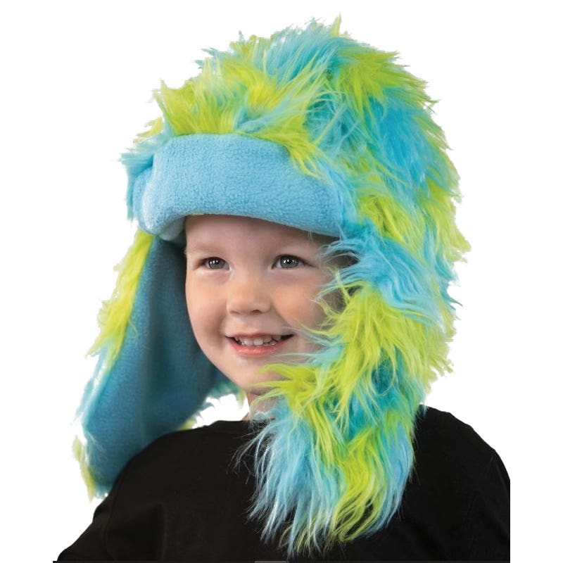LazyOne Kid's and Adult Critter Cap, Monster, S, Faux Fur, Blue/Green
