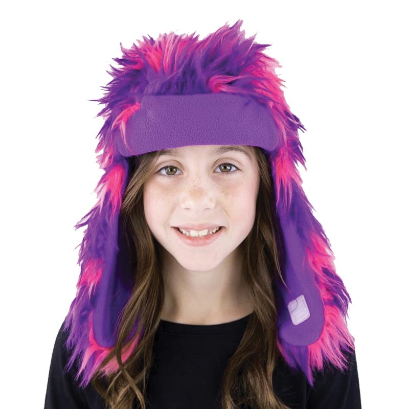 LazyOne Kid's and Adult Critter Cap, Monster, L, Faux Fur, Pink/Purple