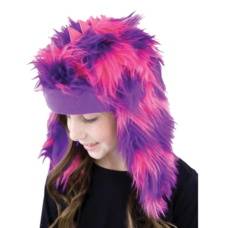 LazyOne Kid's and Adult Critter Cap, Monster, L, Faux Fur, Pink/Purple