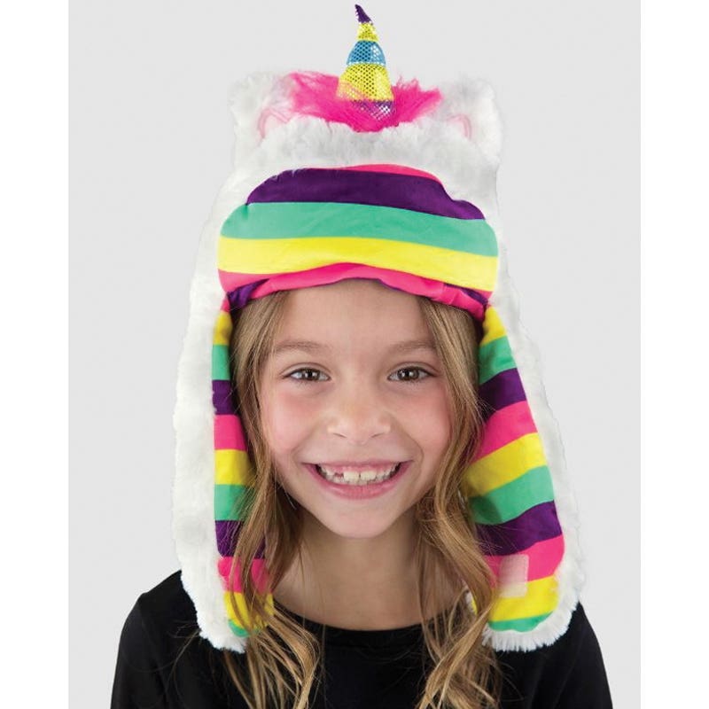 LazyOne Critter Cap, Unicorn, Girl's, L, Faux Fur, Multi-Color/Pink