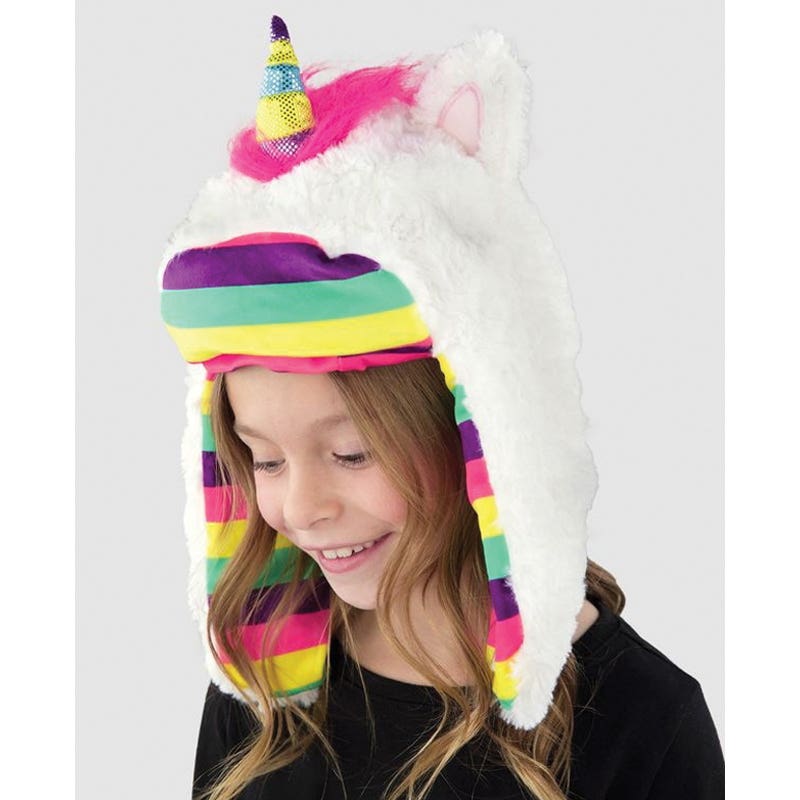 LazyOne Critter Cap, Unicorn, Girl's, L, Faux Fur, Multi-Color/Pink