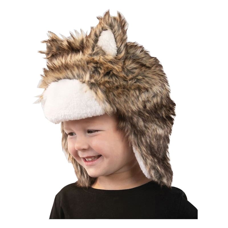 LazyOne Kid's and Adult Critter Cap, Wolf, S, Faux Fur