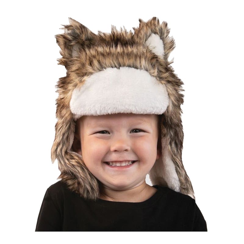 LazyOne Kid's and Adult Critter Cap, Wolf, S, Faux Fur