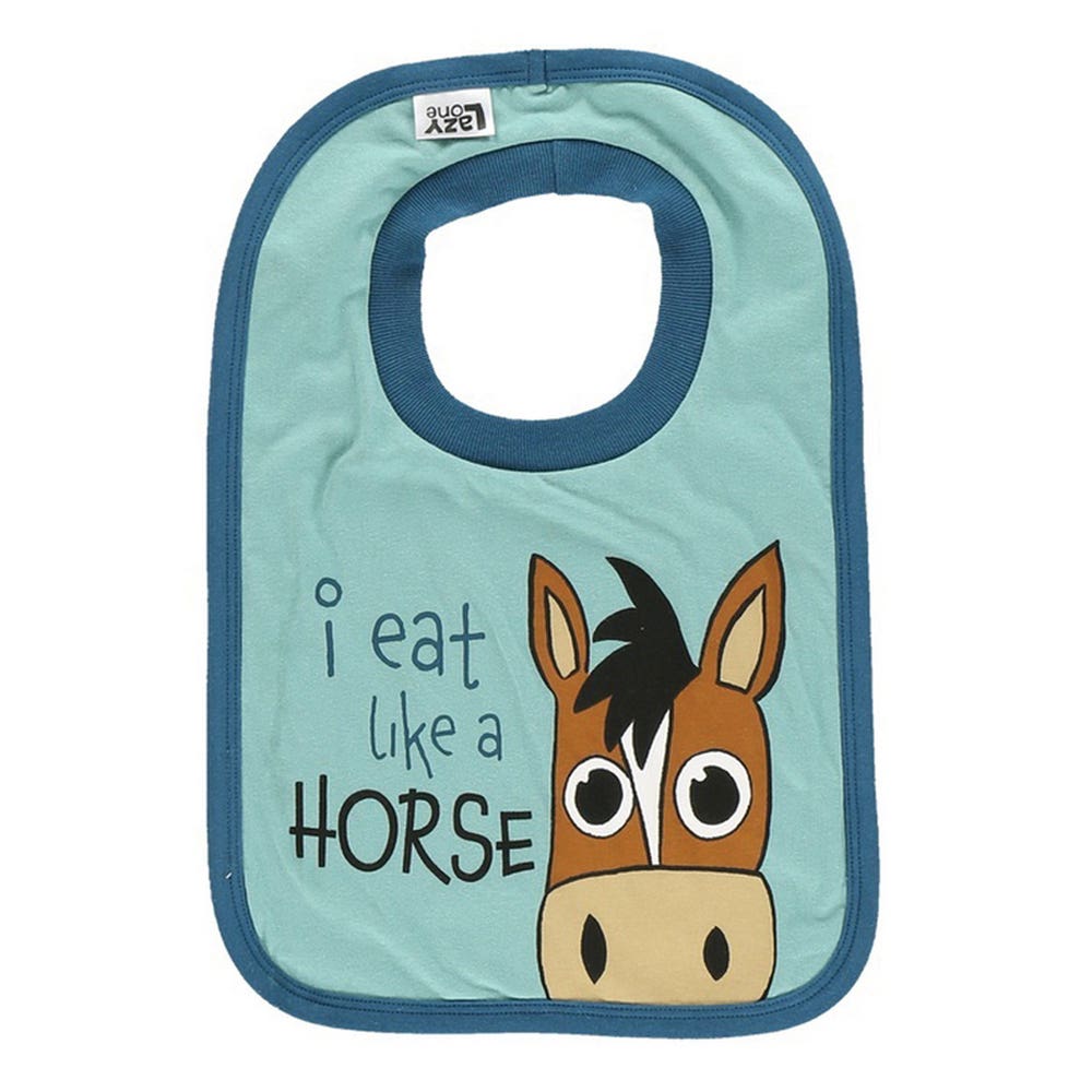 LazyOne Infant Bib, L, Eat Like a Horse, Blue, Cotton