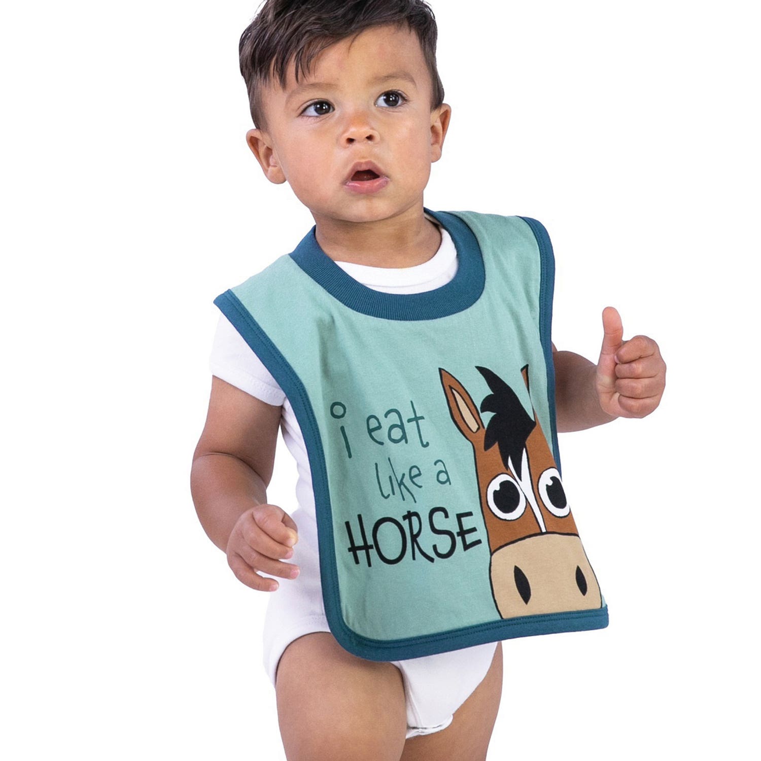 LazyOne Infant Bib, L, Eat Like a Horse, Blue, Cotton