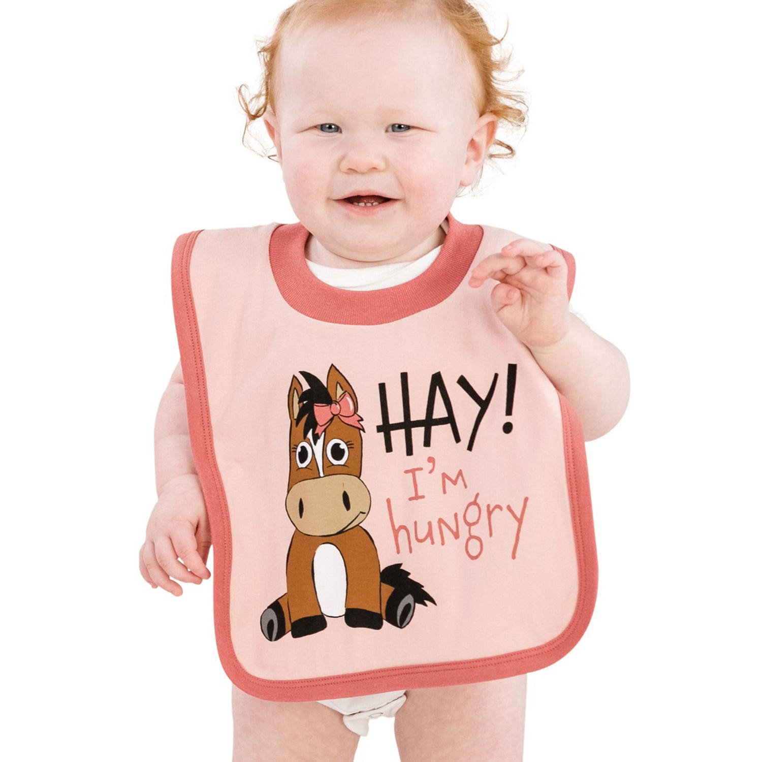 LazyOne Infant Bib, L, Hay I'm Hungry, Pink, Cotton