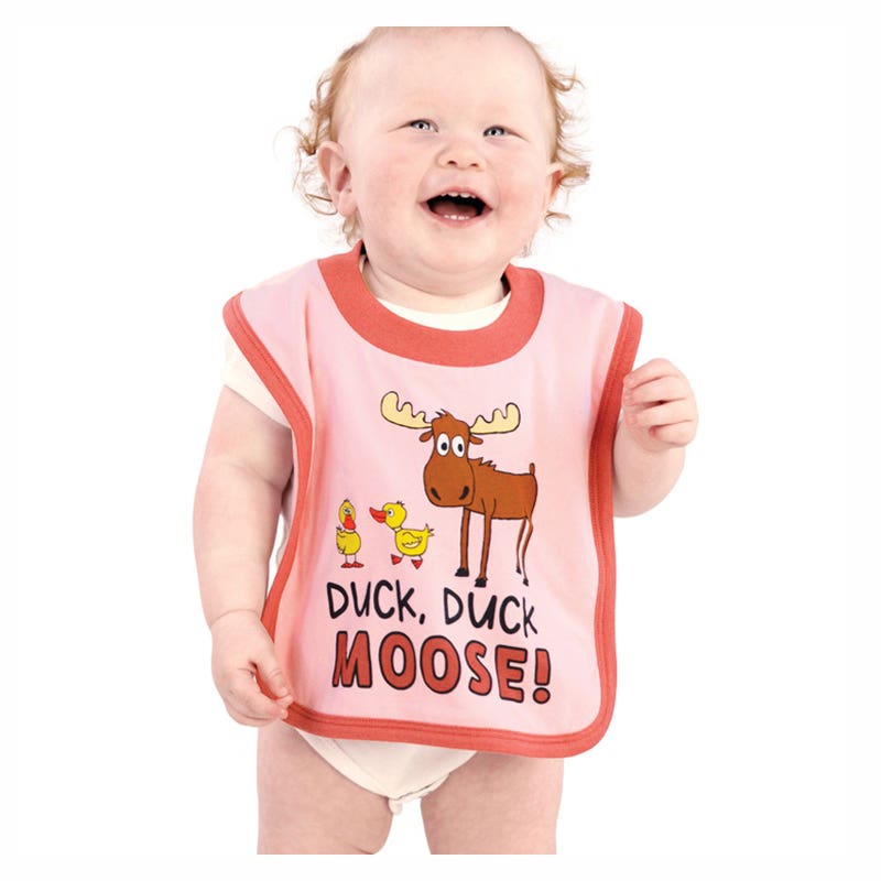 LazyOne Infant Bib, L, Duck Duck Moose, Light Pink, Cotton
