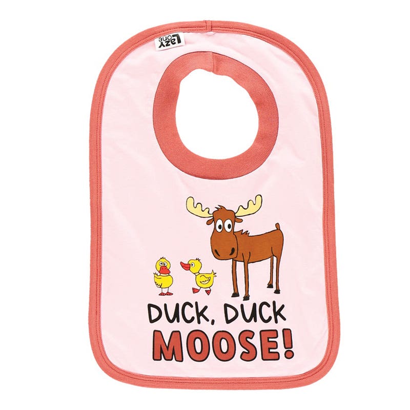 LazyOne Infant Bib, L, Duck Duck Moose, Light Pink, Cotton