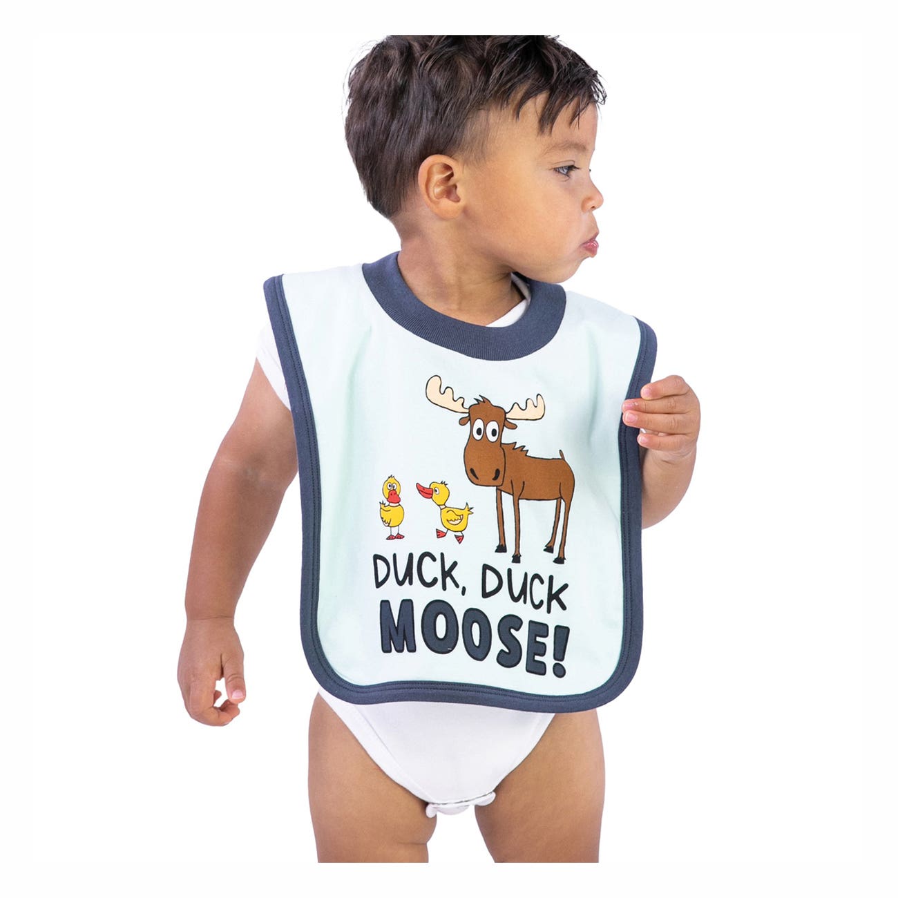 LazyOne Infant Bib, L, Duck Duck Moose, Light Blue, Cotton