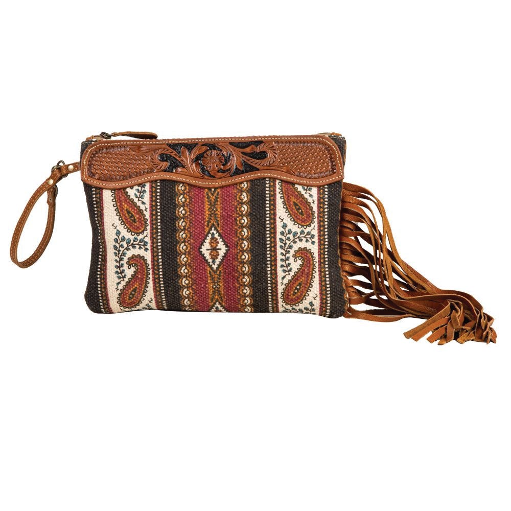 Myra Bag Hand Tooled Bag, Mojave Paisley Fringed, Zipper