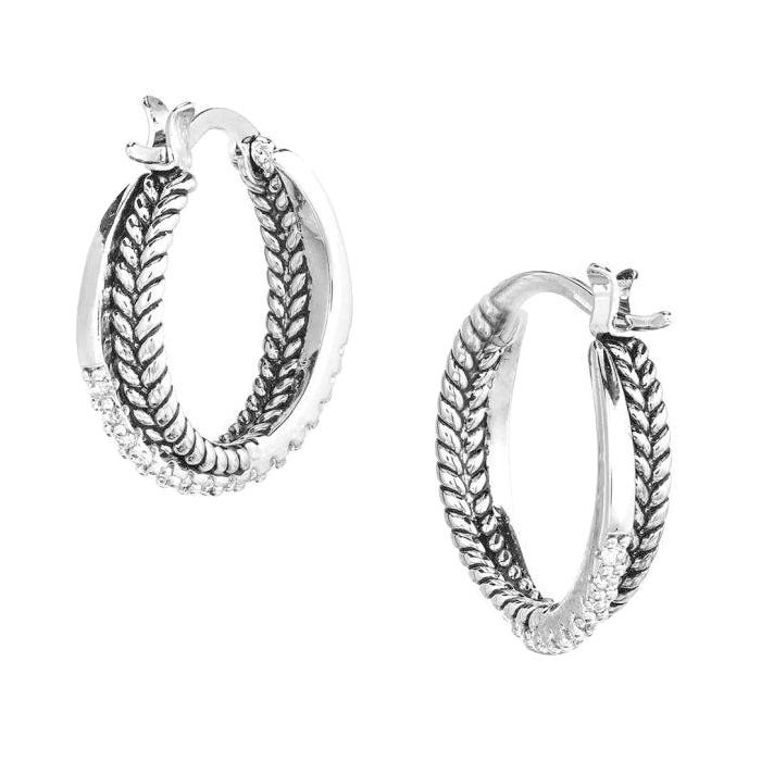 Montana Silversmiths Earrings, Women's, Crystal Crossover Hoop, Cubic Zirconia, Silver, Brass/Stainless Steel