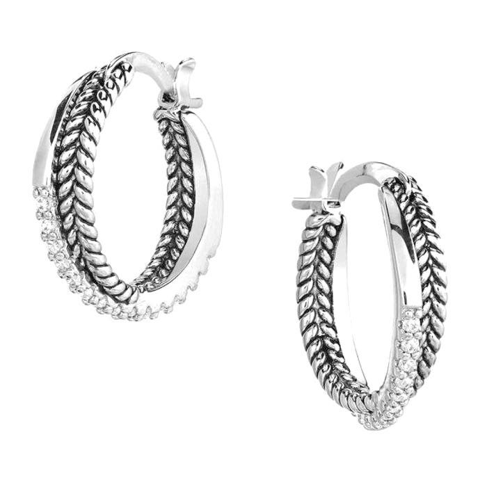 Montana Silversmiths Earrings, Women's, Crystal Crossover Hoop, Cubic Zirconia, Silver, Brass/Stainless Steel