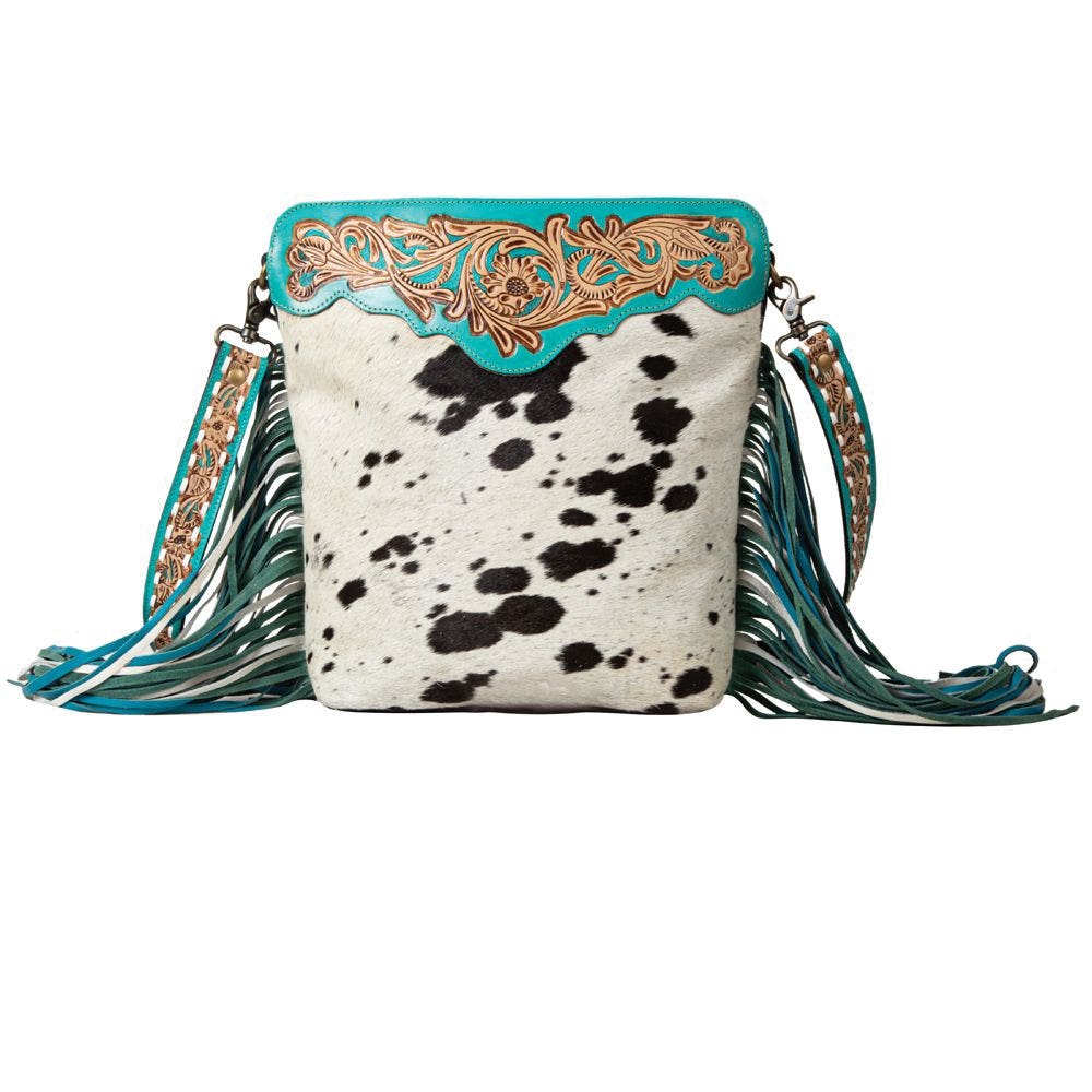 Myra Bag Hand Tooled Bag, Pony Trail Fringed, Zipper