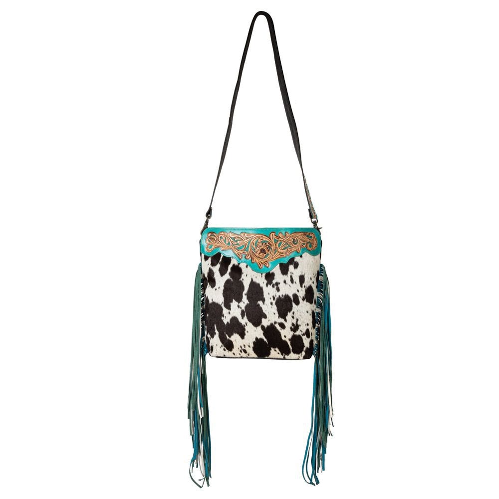Myra Bag Hand Tooled Bag, Pony Trail Fringed, Zipper