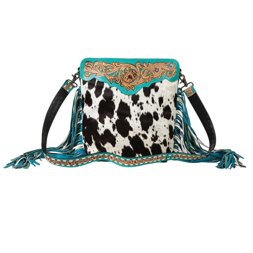 Myra Bag Hand Tooled Bag, Pony Trail Fringed, Zipper