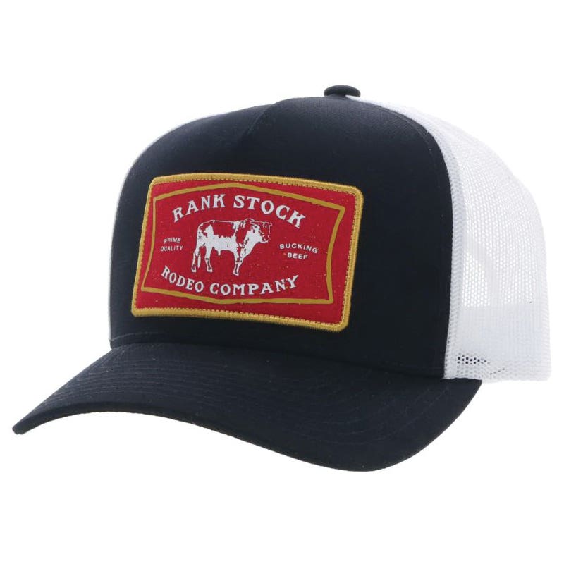 Hooey 2361T-BKWH Hat, Rank Stock Red, White, Yellow Rectangle Patch, One Size Fits All, Black/White