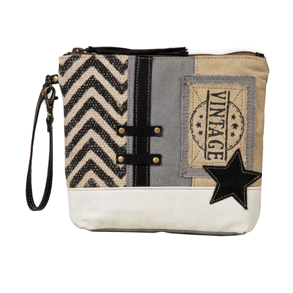 Myra Bag Pouch, Globetrotter Patch, Textured Sewn Accents, Zipper
