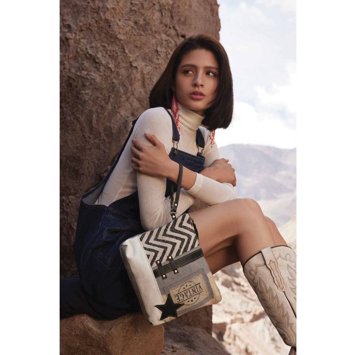 Myra Bag Pouch, Globetrotter Patch, Textured Sewn Accents, Zipper