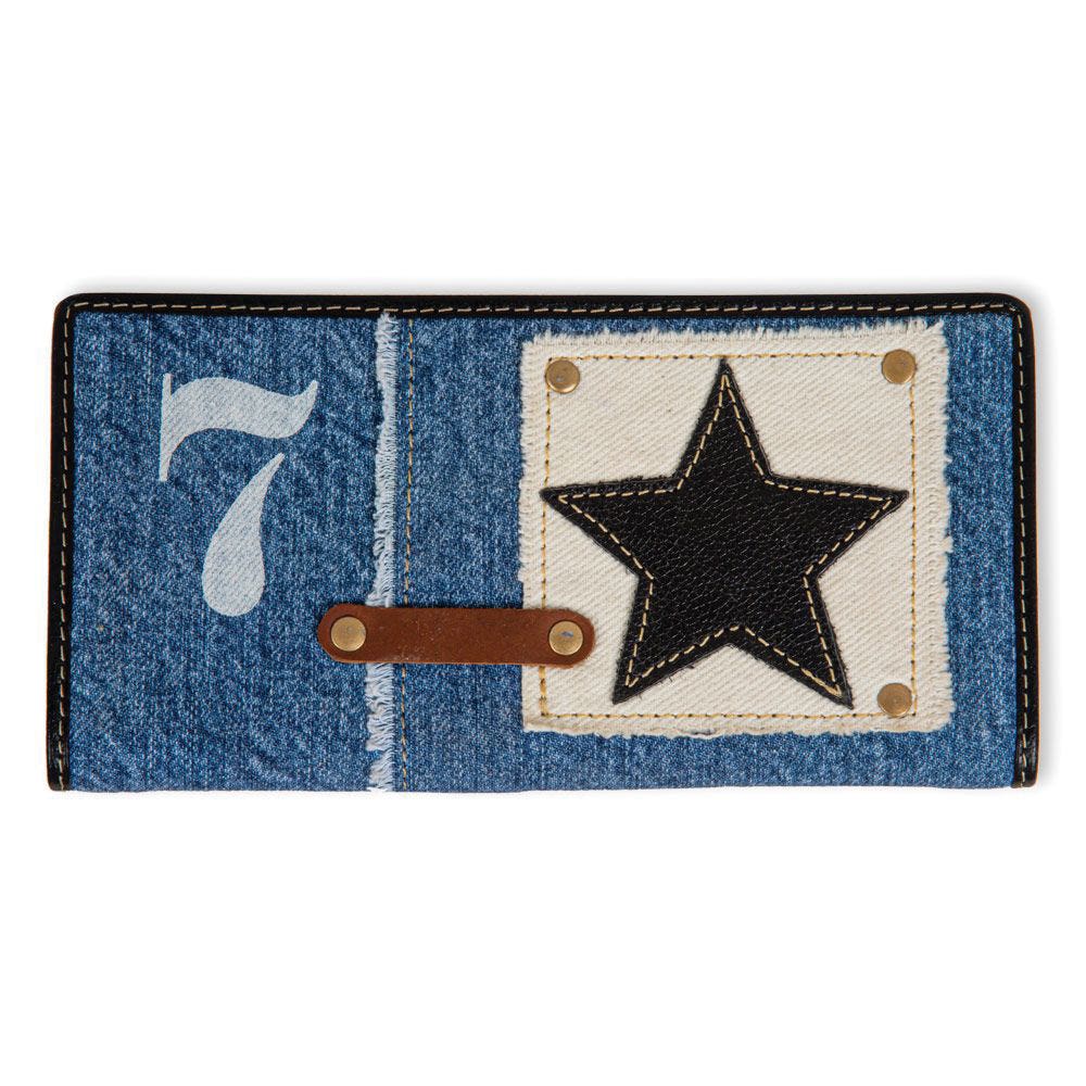 Myra Bag Credit Card Holder, Lucky Seven Star, Snap, Zipper, Blue