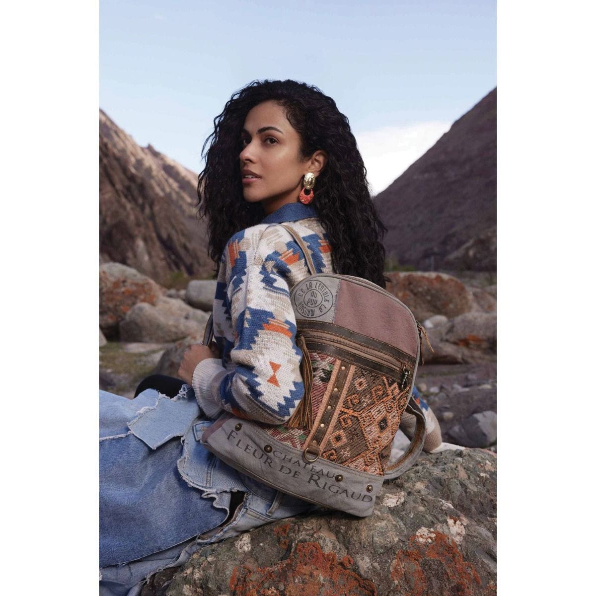 Myra Bag Backpack Bag, Rigaud Rail Express, Tribal Inspired, Zipper