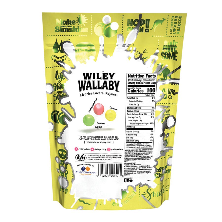 Wiley Wallaby 220649 Sourrageous Drops, Green Apple, Lemon, Watermelon, 6 oz, Pack