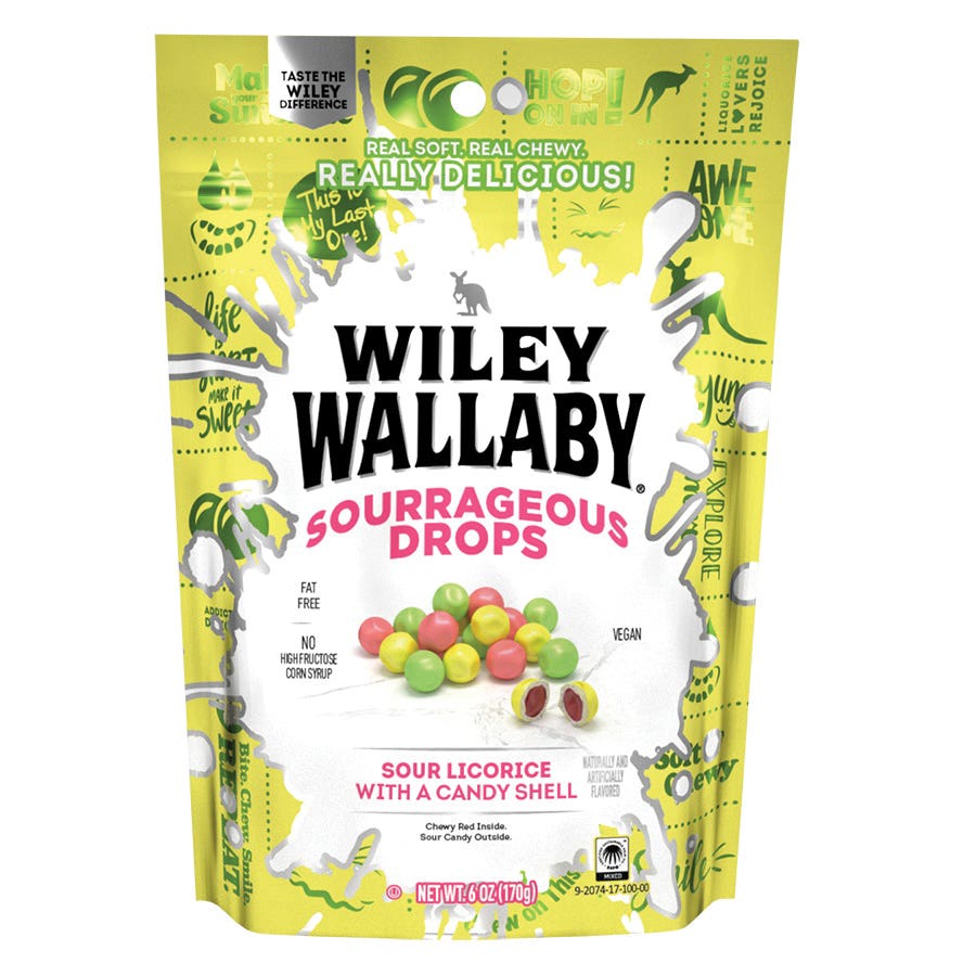 Wiley Wallaby 220649 Sourrageous Drops, Green Apple, Lemon, Watermelon, 6 oz, Pack