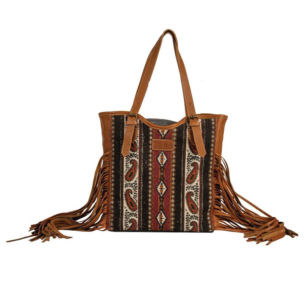Myra Bag Tote Bag, Mojave Paisley Fringed, Zipper