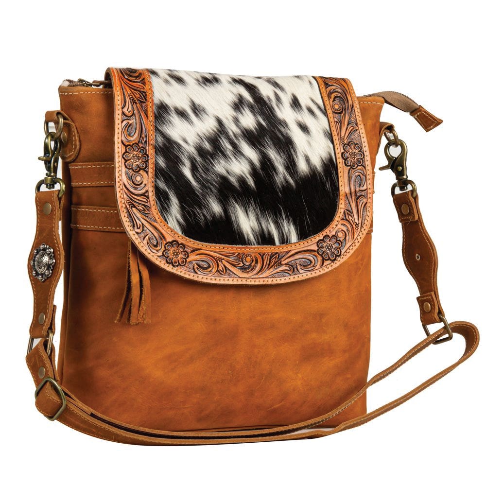 Myra Bag Hand Tooled Bag, Saddleback, Flap, Zipper