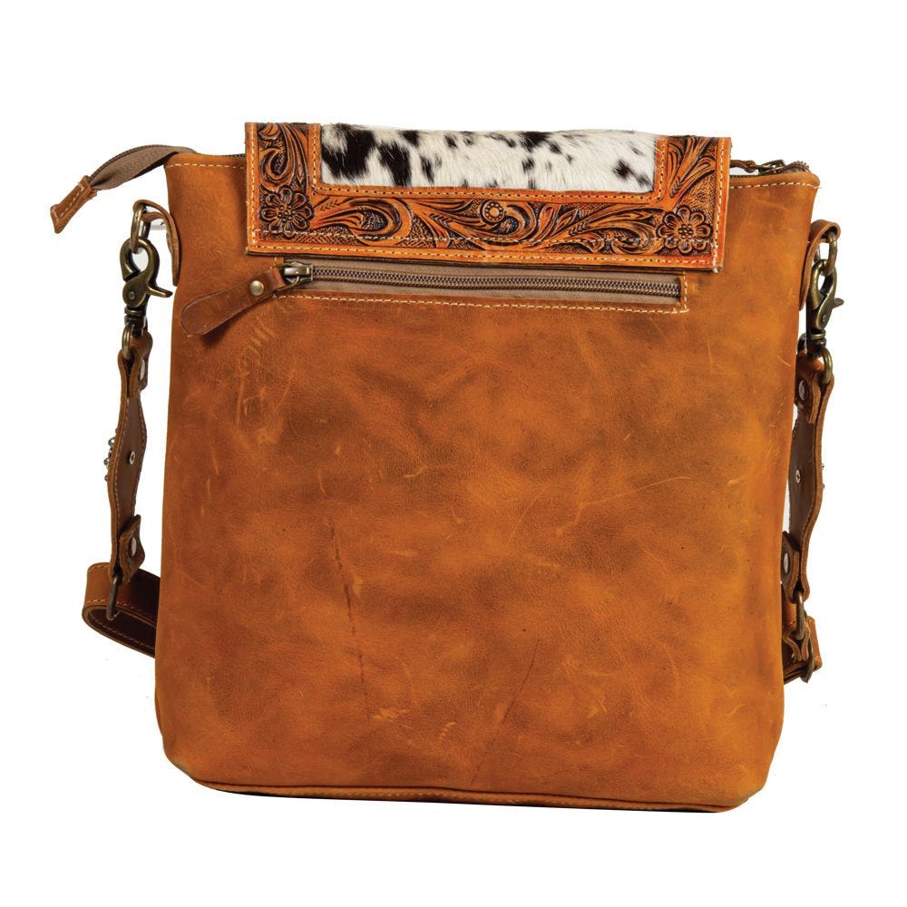 Myra Bag Hand Tooled Bag, Saddleback, Flap, Zipper