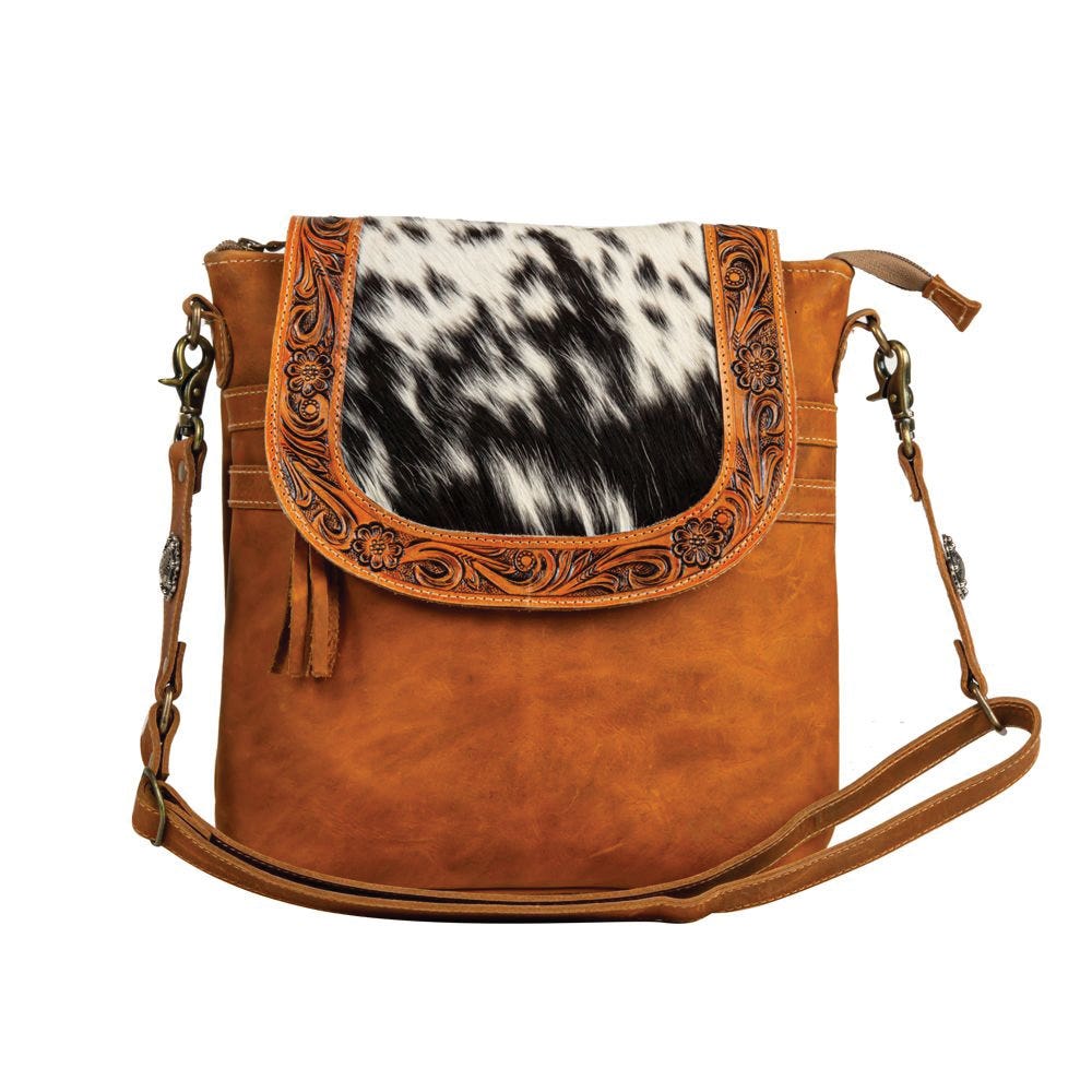 Myra Bag Hand Tooled Bag, Saddleback, Flap, Zipper