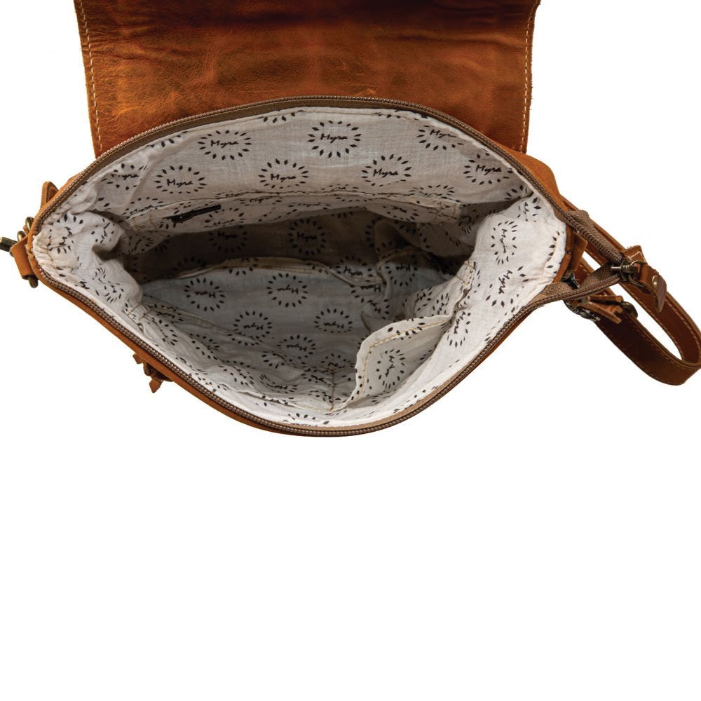 Myra Bag Hand Tooled Bag, Saddleback, Flap, Zipper