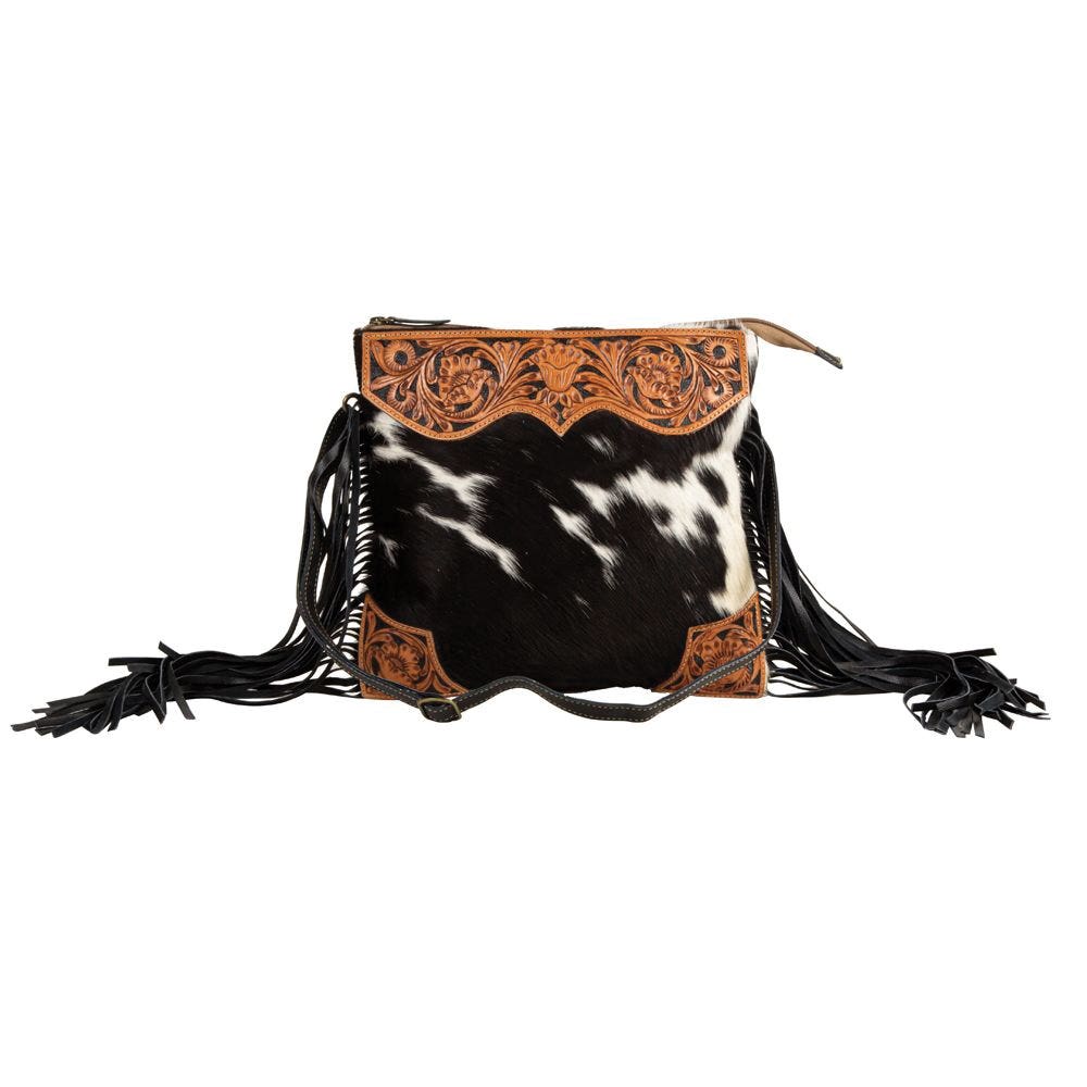 Myra Bag Hand Tooled Bag, Tumbleweed Trail Fringed, Zipper