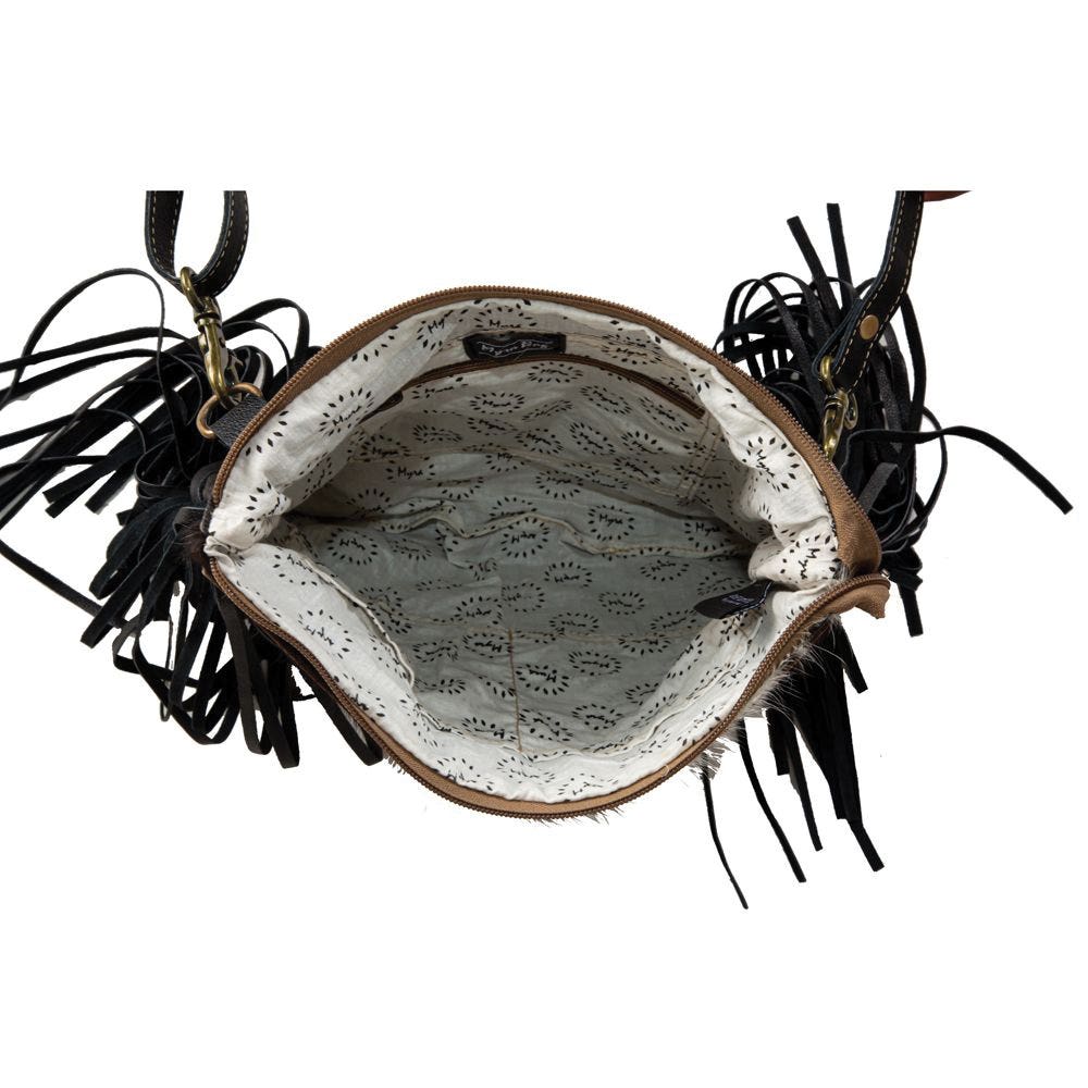 Myra Bag Hand Tooled Bag, Tumbleweed Trail Fringed, Zipper