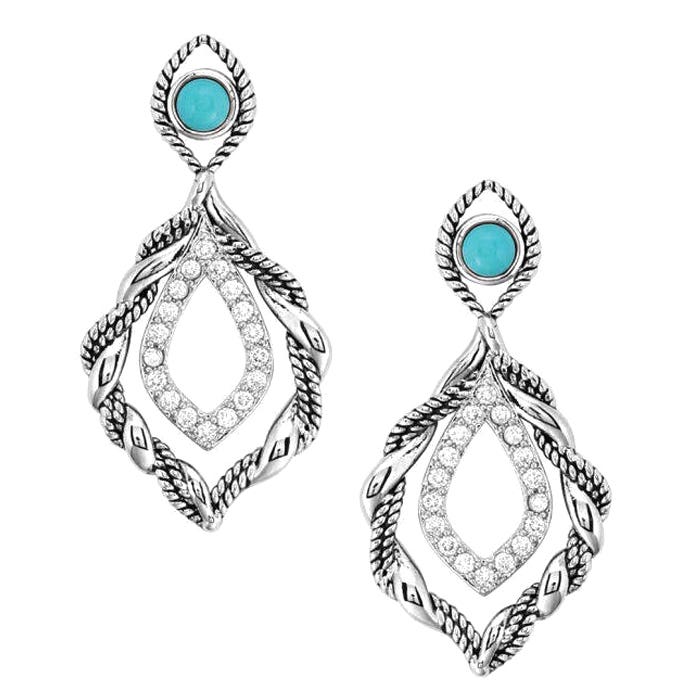 Montana Silversmiths Earrings, Women's, Twisted in Time Crystal, Cubic Zirconia, Turquoise, Clear