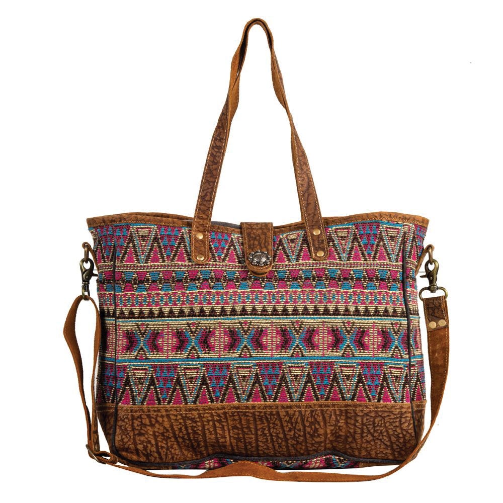 Myra Bag Weekender Bag, Colors of The Southwest, Tribal Inspired, Snap, Zipper